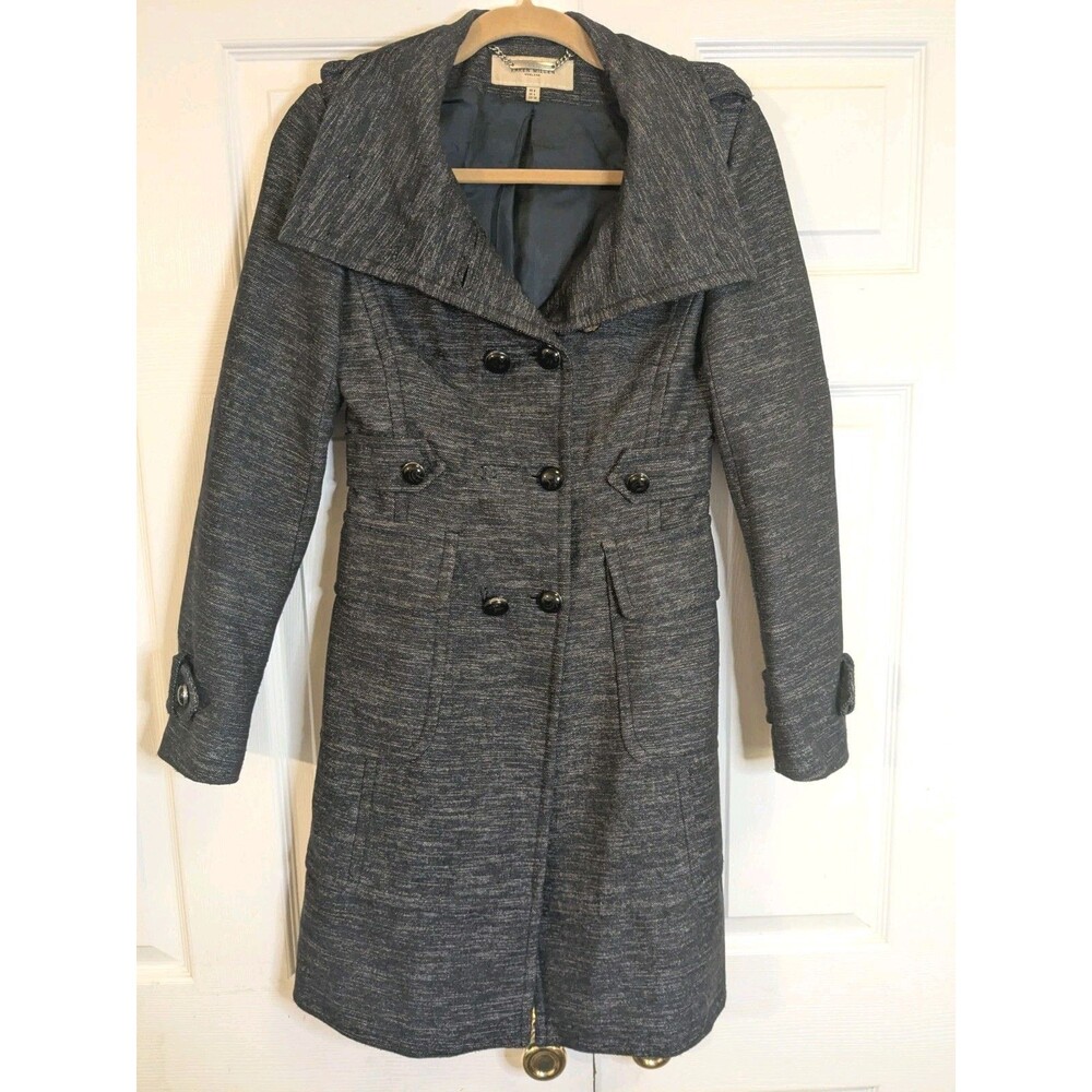Karen Millen Wool Blend Double Breasted Trench Coat Gray US 4 UK8 Tailored Black